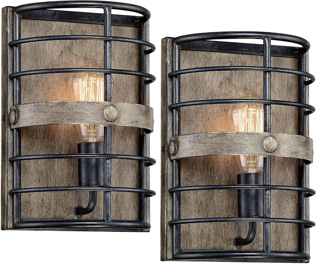 Franklin Iron Works Lexi Farmhouse Rustic Wall Light Sconces Set of 2 Oil Rubbed Bronze Brown Hardwired 8' Fixture Metal Cage for Bedroom Bathroom Vanity Living Room Hallway Dining Kitchen House