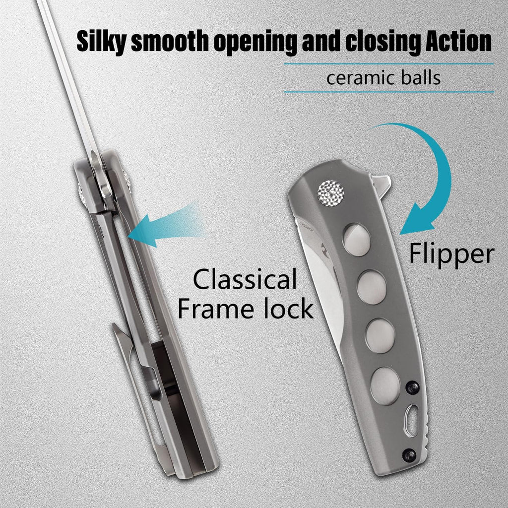 KANSEPT Cassowary Premium Pocket Folding Knives for Men EDC Pocket Knife 2.9'' Stonewashed CPM S35VN Blade Excellent Folding Knife with Grey Anodized Titanium Handle EDC K2065A2