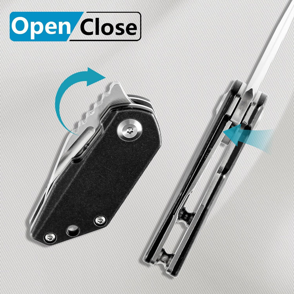 KANSEPT RIO Mini Pocket Folding Knives EDC Camping Folding Knife 1.56'' Satin M390 Blade Pocket EDC Knife with Black Stonewashed Titanium Handle Everyday Carry K3044A1