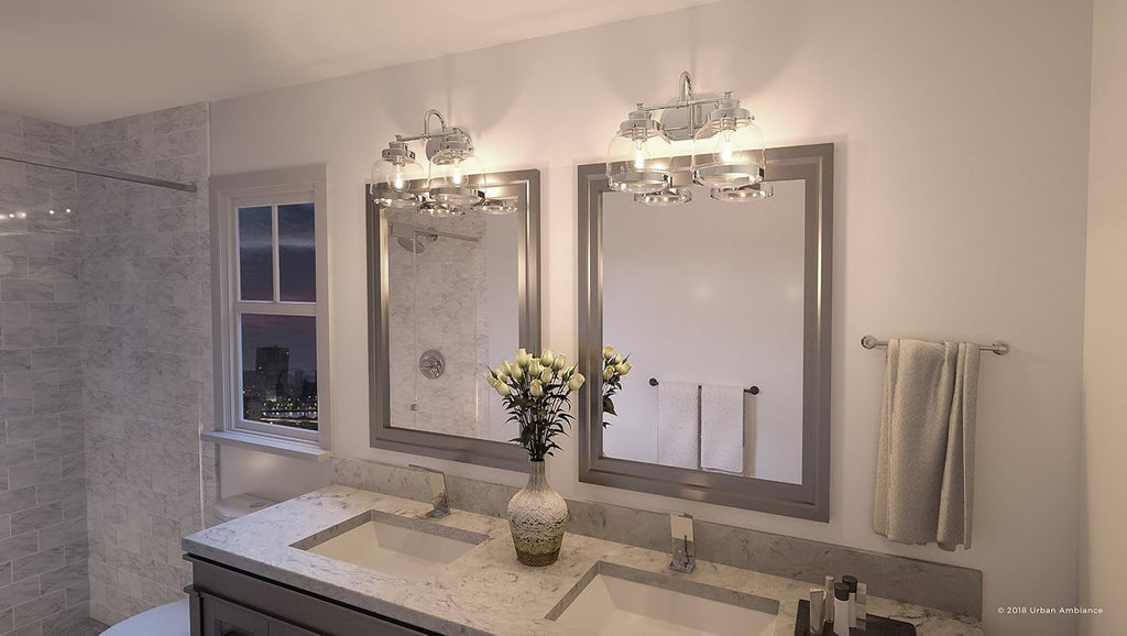 Urban Ambiance Luxury Industrial Chic Bathroom Vanity Light, Medium Size: 11.25' H x 16.25' W, with Art Deco Style Elements, Polished Nickel Finish, UHP2536, Nottingham Collection