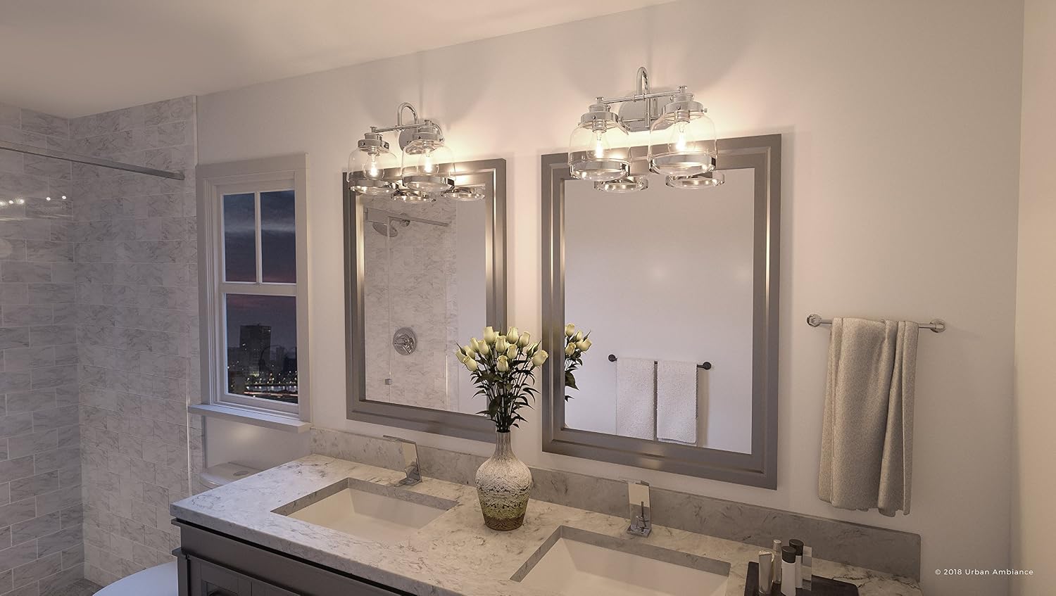 Urban Ambiance Luxury Industrial Chic Bathroom Vanity Light, Medium Size: 11.25' H x 16.25' W, with Art Deco Style Elements, Polished Nickel Finish, UHP2536, Nottingham Collection