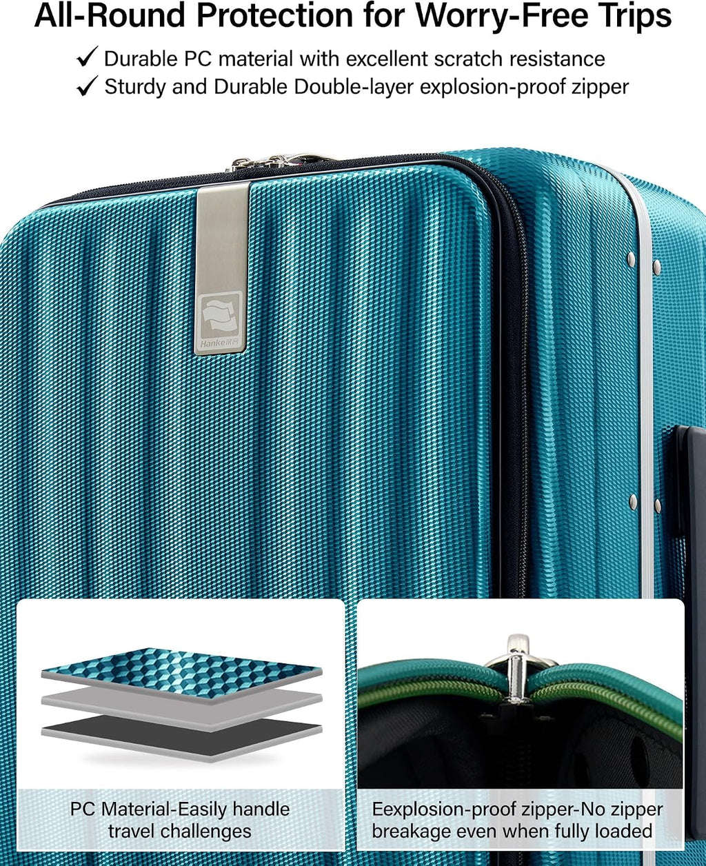 Hanke 20 Inch Carry On Luggage Hard Shell Top Opening Aluminum Frame Hardside Suitcase with Spinner Wheels, Durable Rolling Luggage for Men & Women Travel, Christmas & Birthday Gifts, Caribbean Blue