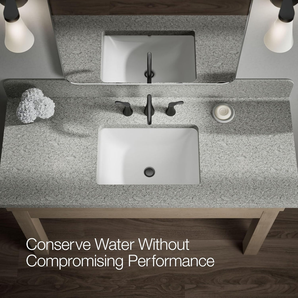 KOHLER K-27390-4-BL Simplice® Widespread Bathroom Sink Faucet, Bathroom Faucets with Two Lever Handles and Clicker Drain, 1.2 GPM, Matte Black