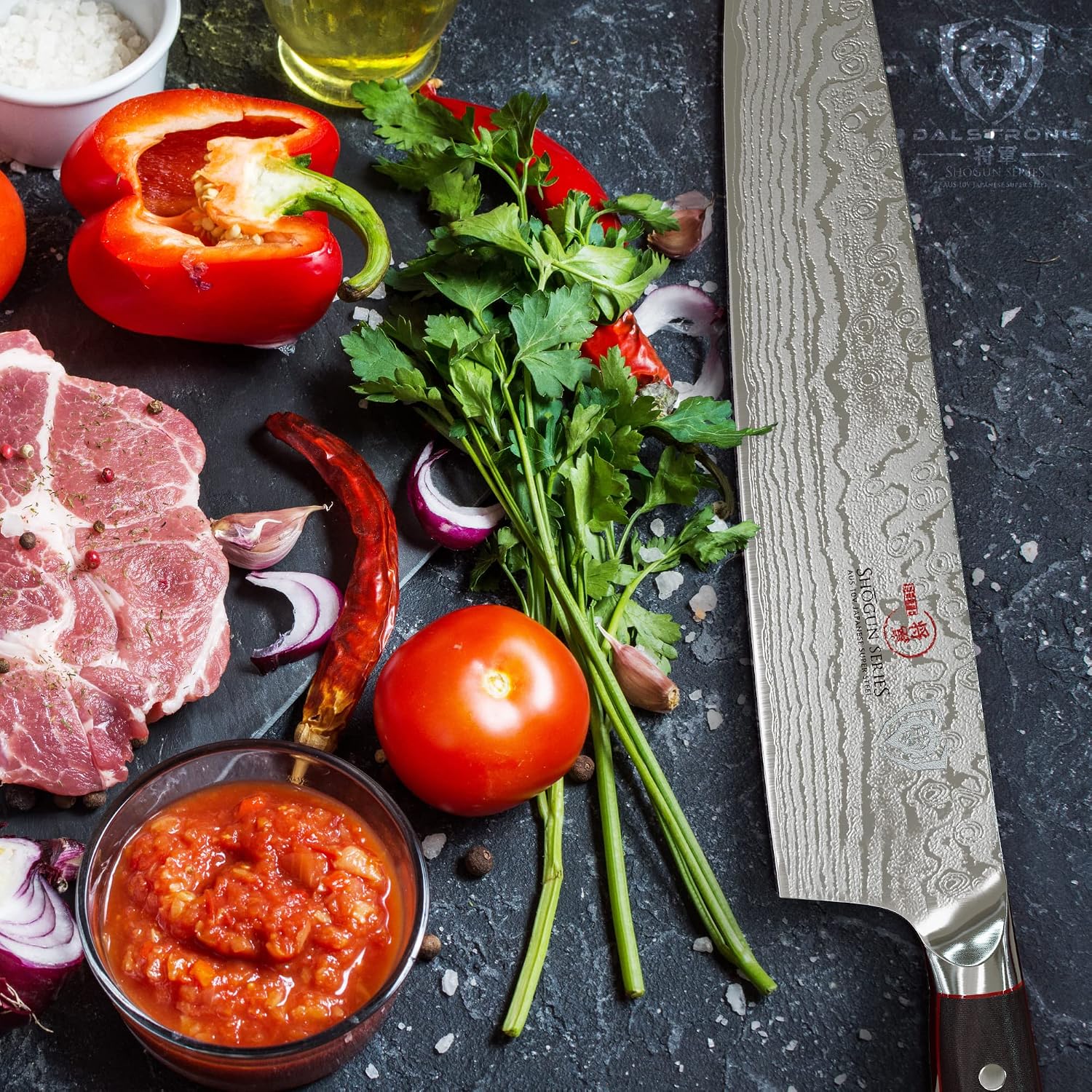 Dalstrong Chef Knife - 12 inch Long Blade - Shogun Series ELITE - Damascus - Japanese AUS-10V Super Steel Kitchen Knife - Black G10 Handle Cooking Knife - Razor Sharp Chef's Knife - w/Sheath