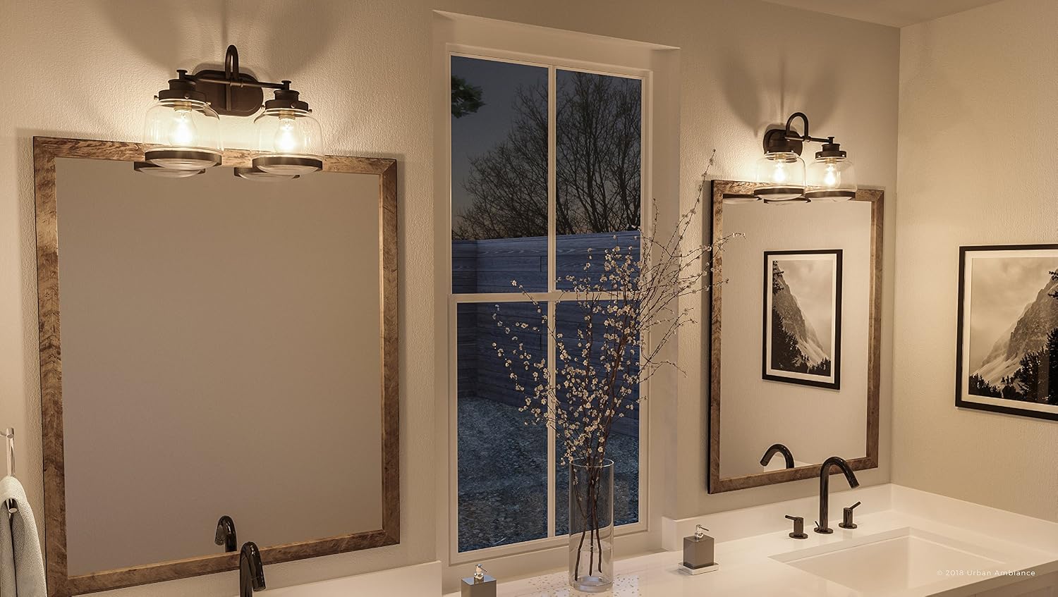 Urban Ambiance Luxury Industrial Chic Bathroom Vanity Light, Medium Size: 11.25' H x 16.25' W, with Art Deco Style Elements, Olde Bronze Finish, UHP2537, Nottingham Collection