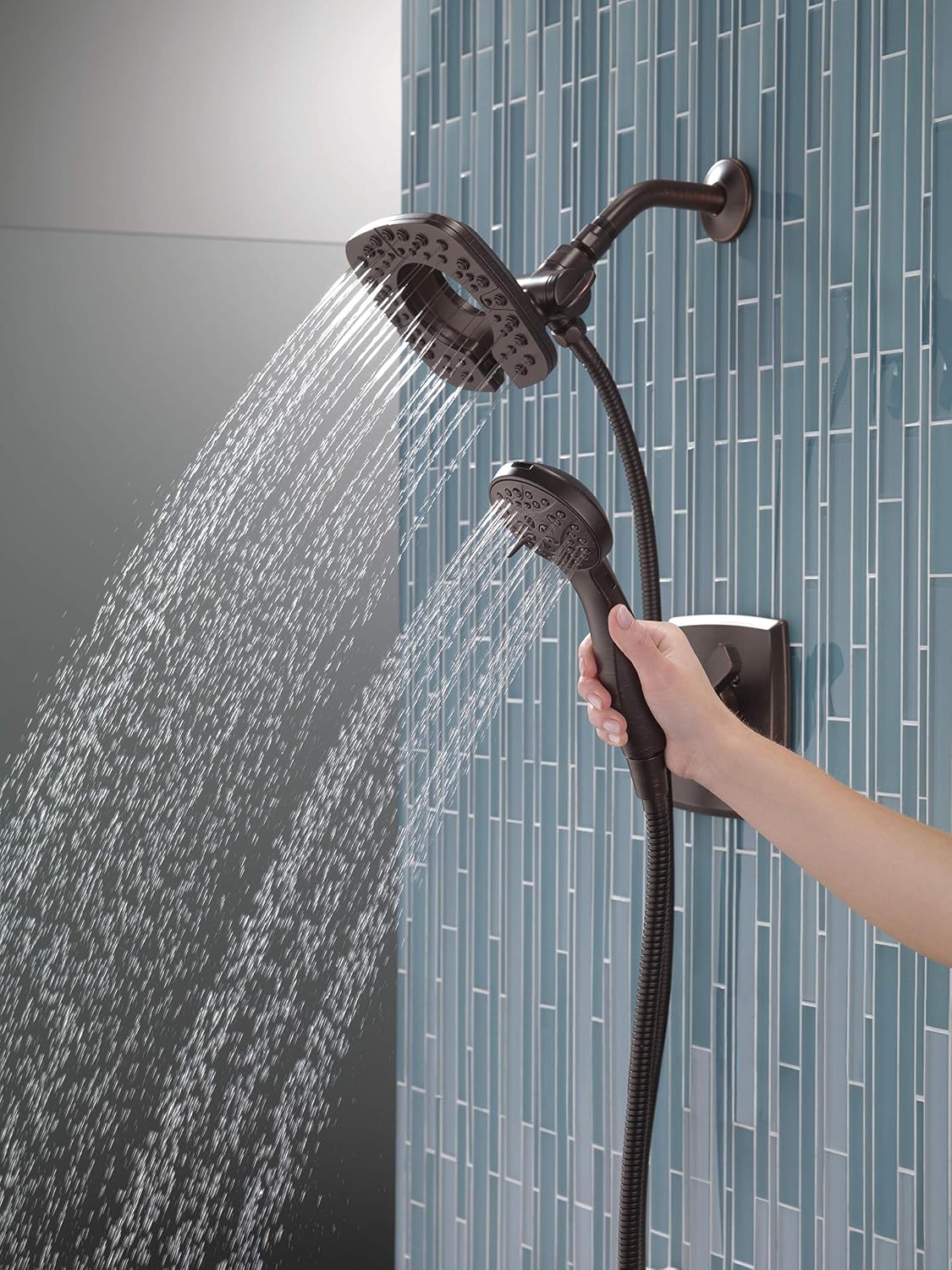 DELTA Ashlyn 17 Series Dual-Function Shower Trim Kit with 2-Spray Touch-Clean In2ition 2-in-1 Hand Held Shower Head with Hose, Venetian Bronze T17264-RB-I (Valve Included)