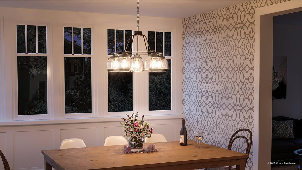 Urban Ambiance Luxury Industrial Chic Chandelier, Large Size: 19.25' H x 26' W, with Art Deco Style Elements, Olde Bronze Finish and Clear Shade, UHP2531, Nottingham Collection