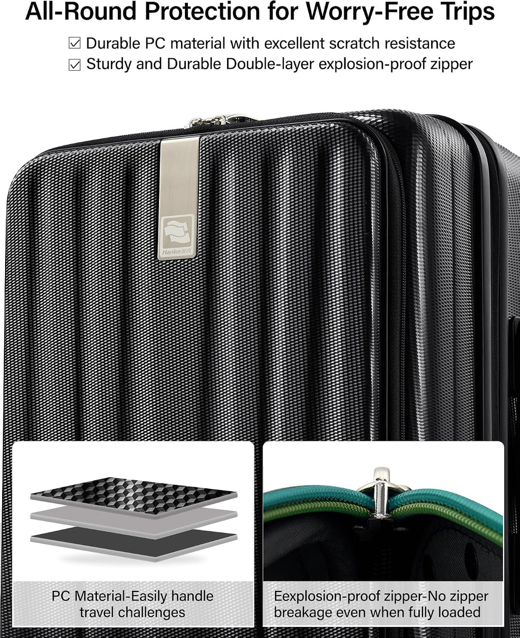 Hanke Top Opening Carry-On - Expandable 16 Inch Airline Approved Spinner | Easy-access top opening,360° spinner wheels,lightweight expandable hardshell, fits overhead bins,for overnight business trips