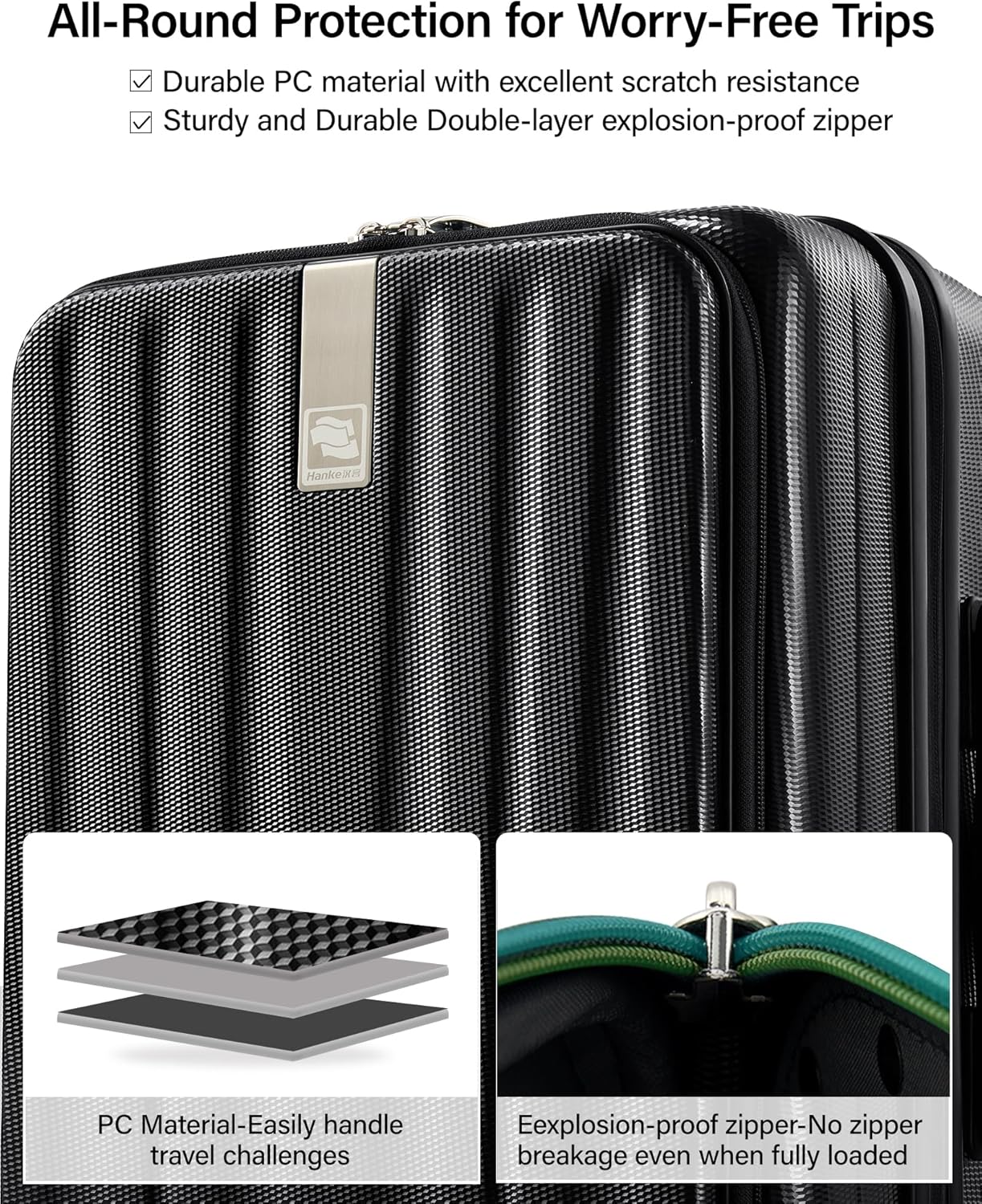 Hanke 26 Inch Expandable Luggage Top Opening Checked Bag Luggage Hard Shell Suitcases with Wheels Lightweight Travel Luggage Heavy Duty Luggage Suitcase with Lock for Woman Men-Jet Black