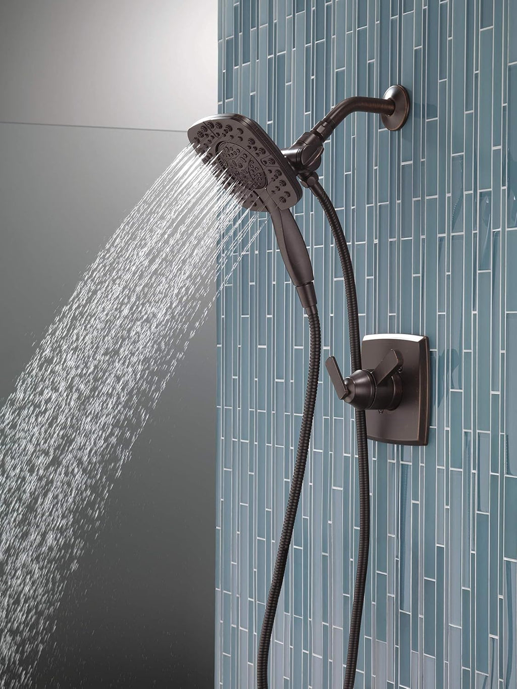 DELTA Ashlyn 17 Series Dual-Function Shower Trim Kit with 2-Spray Touch-Clean In2ition 2-in-1 Hand Held Shower Head with Hose, Venetian Bronze T17264-RB-I (Valve Included)