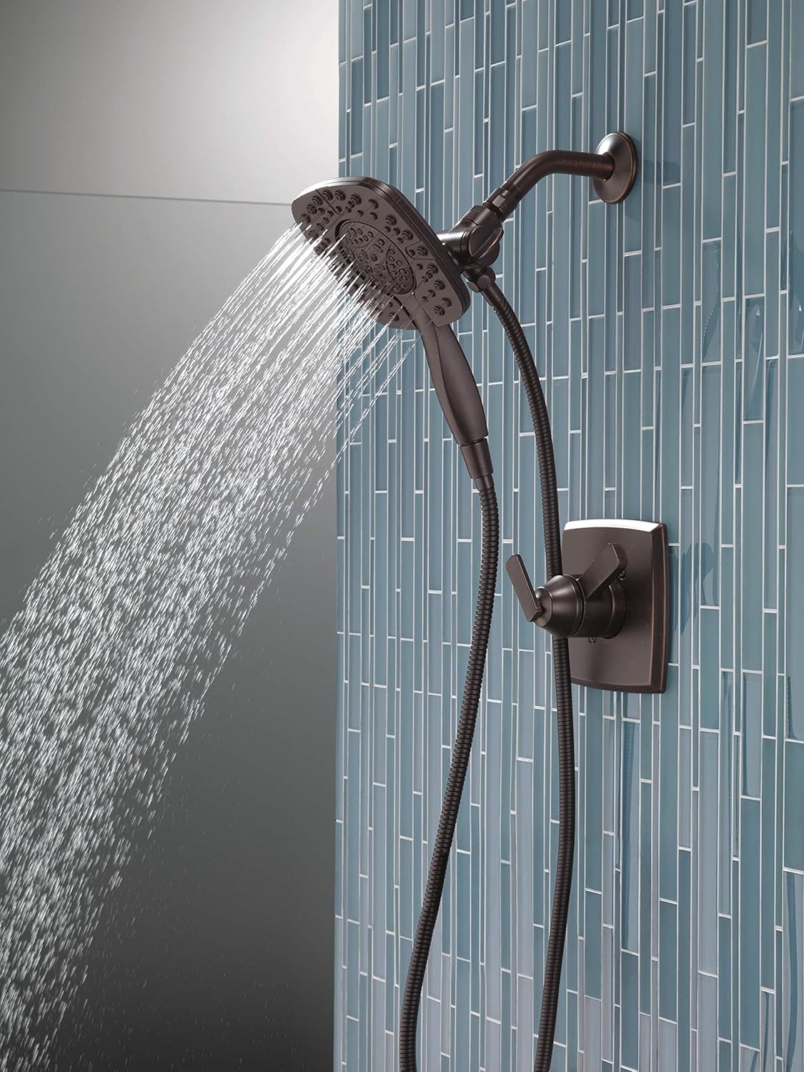 DELTA Ashlyn 17 Series Dual-Function Shower Trim Kit with 2-Spray Touch-Clean In2ition 2-in-1 Hand Held Shower Head with Hose, Venetian Bronze T17264-RB-I (Valve Included)