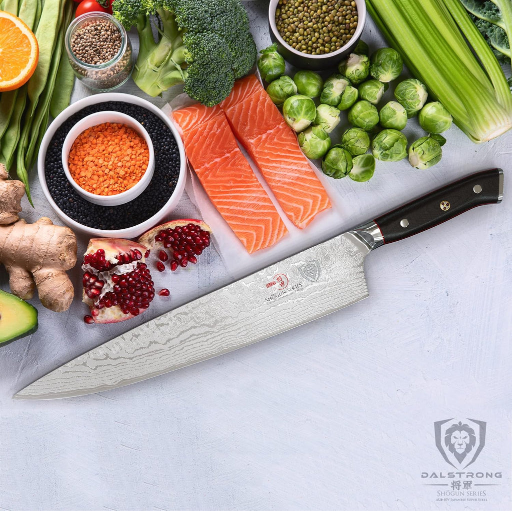 Dalstrong Chef Knife - 12 inch Long Blade - Shogun Series ELITE - Damascus - Japanese AUS-10V Super Steel Kitchen Knife - Black G10 Handle Cooking Knife - Razor Sharp Chef's Knife - w/Sheath