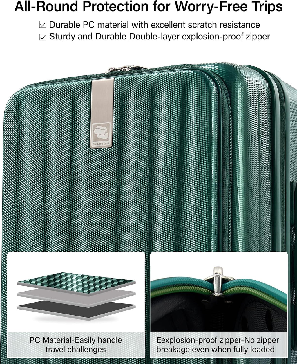Hanke 24 Inch Expandable Luggage Top Opening Checked Bag Luggage Hard Shell Suitcases with Wheels Lightweight Travel Luggage Medium Suitcase with Lock for Woman Men-Blackish Green