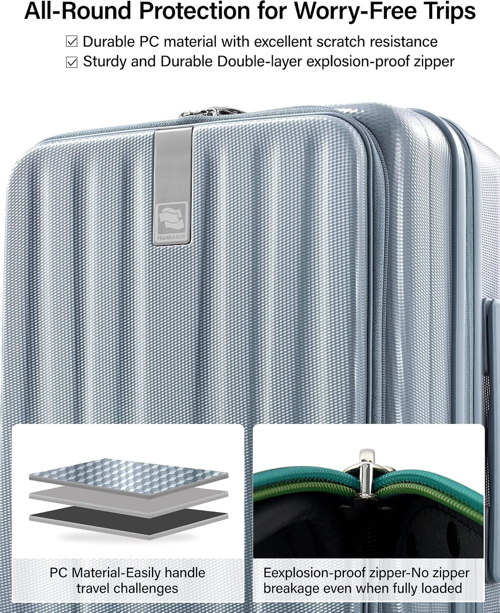 Hanke 24 Inch Expandable Luggage Top Opening Checked Bag Luggage Hard Shell Suitcases with Wheels Lightweight Travel Luggage Medium Suitcase with Lock for Woman Men-Grey