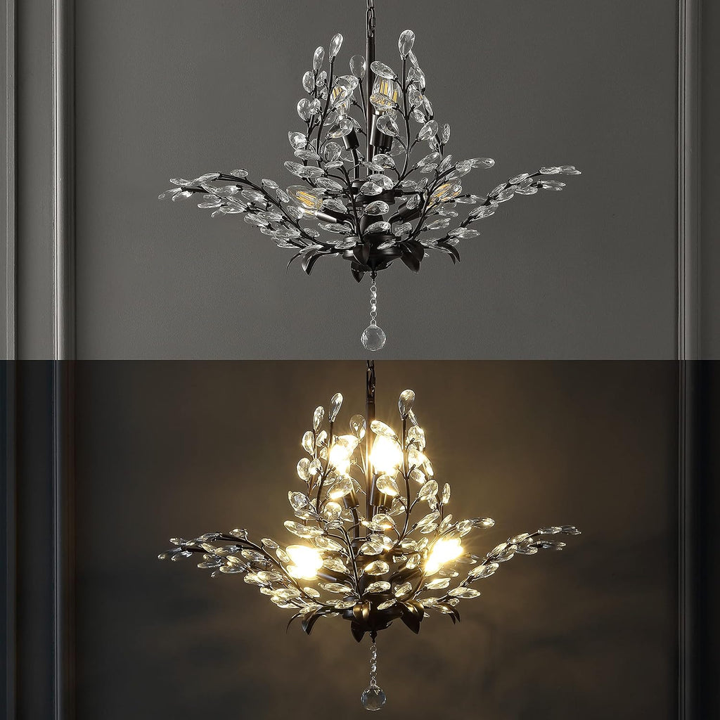 JONATHAN Y 28.5' Oil Rubbed Bronze/Clear 7-Light Bohemian Pendant Light, Vintage LED Branch Ceiling Fixture for Kitchen Island Bedroom Bathroom, Clear Acrylic Crystals (JYL9549A)