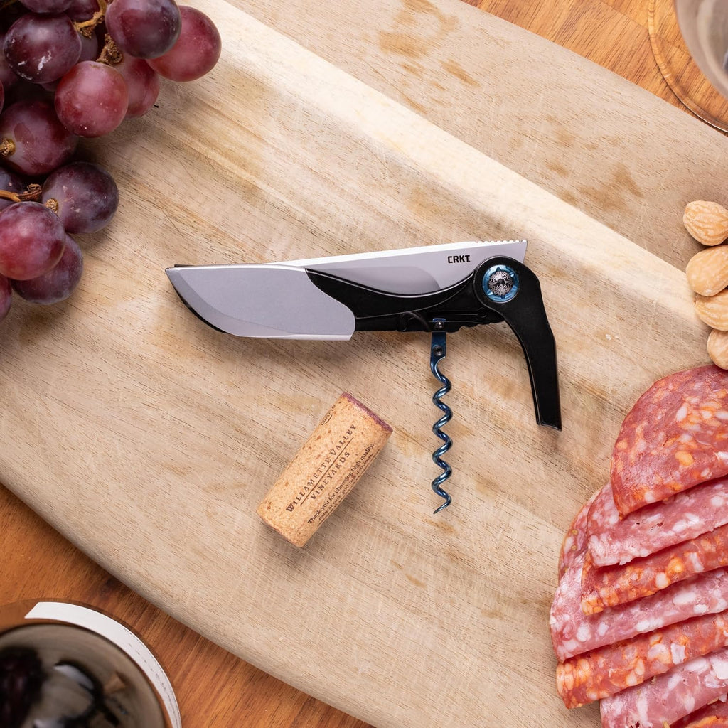 CRKT Fial Everyday Carry EDC Pocket Folding Knife with Liner Lock and Wine Key: 12C27 Plain Edge Blade, Stainless Steel Handle, Pocket Clip, 5670