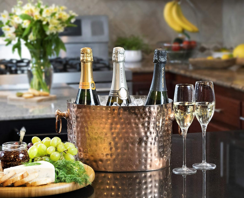 3-Bottle Wine Chiller Ice Bucket | Keeps Wine & Champagne Bottles Cold Without Touching Ice | Handcrafted Artisan Design | Patented Technology | Copper