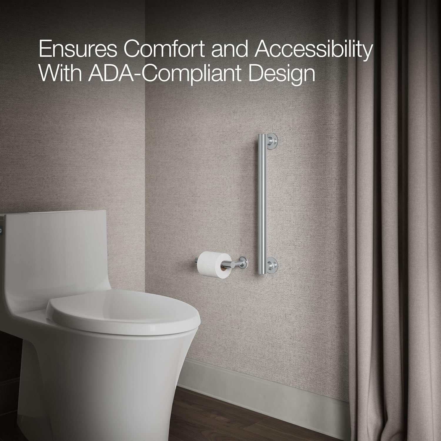 KOHLER 11892-S Purist 18' Grab Bar for Bathtubs and Showers, Wall-Mount Grab Bars for Bathroom, Polished Stainless