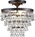 JONATHAN Y 13' Oil Rubbed Bronze Metal LED Flush Mount Ceiling Light Fixture, Clear Crystal Drum Shade for Bedroom Hallway, Modern Glam Chandelier, LED Bulb Included (JYL9029A)