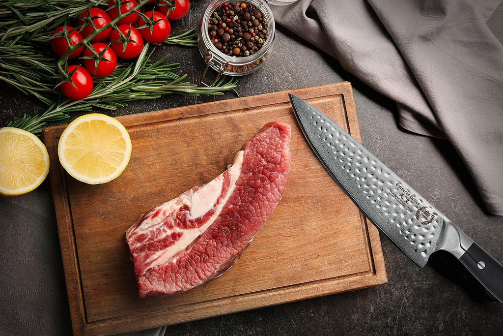 Chef Knife: Best Professional Quality 8 Inch Japanese AUS10 67-Layer High Carbon Damascus Stainless Super Steel Gyuto- Razor Sharp Full Tang Blade w/Hammered Finish & Ergonomic G10 Handle