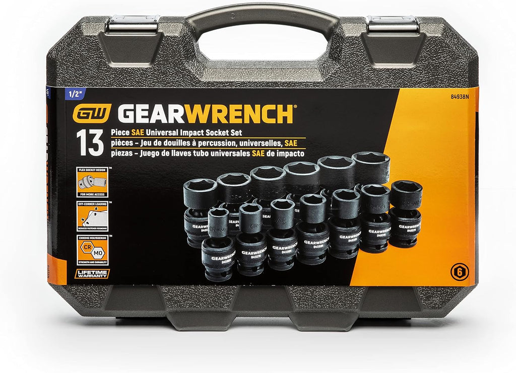 GEARWRENCH 13 Pc. 1/2' Drive 6 Pt. Standard Universal Impact Socket Set, SAE - 84938N