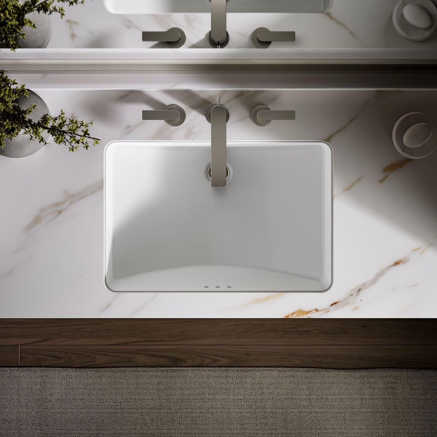 KOHLER 2215-0 Ladena Rectangular Undermount Bathroom Sink Vanity With Curved Bottom, 23-1/4 L x 16-1/4 W, White Bathroom Sinks