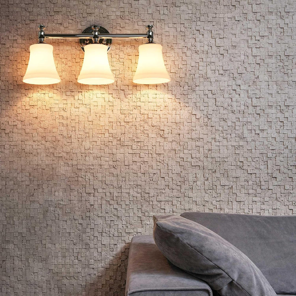Polsihed Nickel Bathroom Vanity Light Fixtures, Traditional 3 Lights Wall Sconce Lighting with Large Opal Glass Shade, Porch Wall Mount Light Fixture for Bathroom, Mirror Cabinets Hallway Stairs