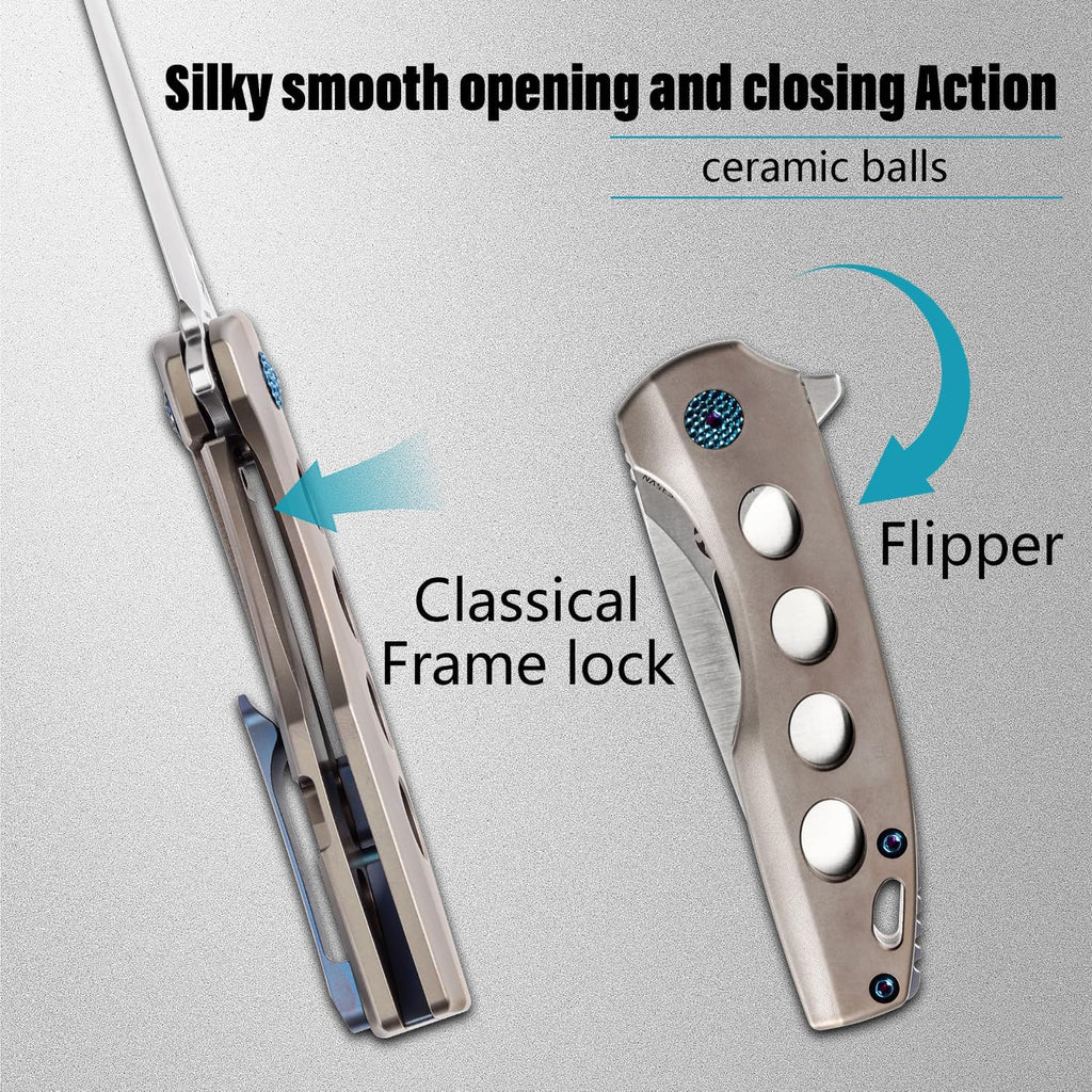 KANSEPT Cassowary Premium Pocket Folding Knives for Men EDC Pocket Knife 2.9'' Satin CPM S35VN Blade Excellent Folding Knife with Bronzed Anodized Titanium Handle EDC K2065A5