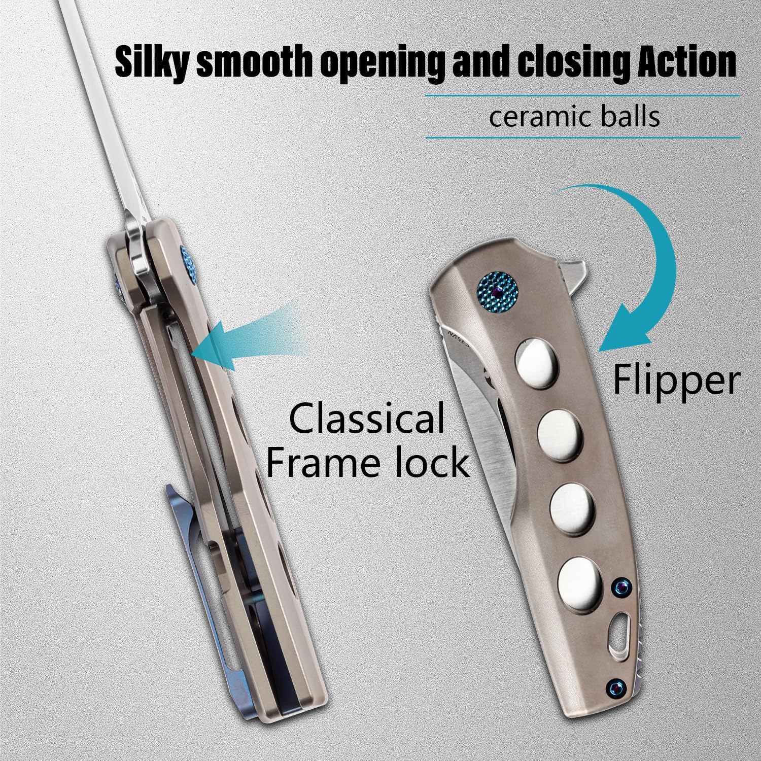 KANSEPT Cassowary Premium Pocket Folding Knives for Men EDC Pocket Knife 2.9'' Satin CPM S35VN Blade Excellent Folding Knife with Bronzed Anodized Titanium Handle EDC K2065A5