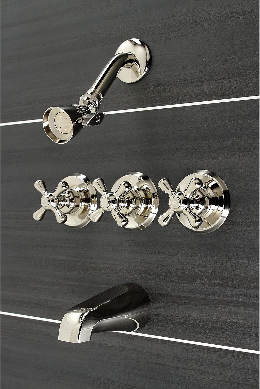 Kingston Brass KB236AXPN Victorian Triple-Handle Tub and Shower Faucet in Polished Nickel