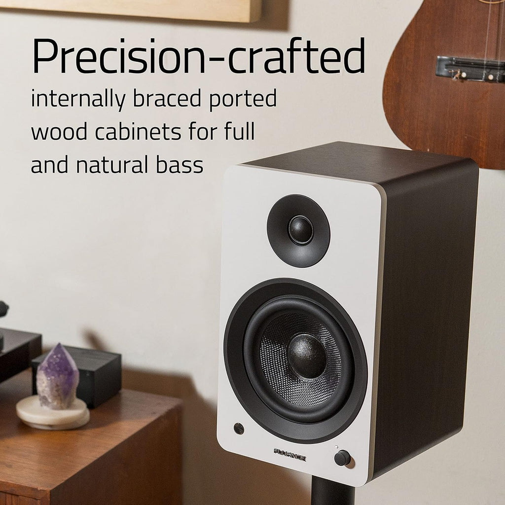 Fluance Ai61 Powered 2-Way 2.0 Stereo Bookshelf Speakers with Speaker Stands 6.5' Drivers 120W Amplifier for Turntable Bluetooth 5 Wireless Music Streaming - RCA Optical USB & Sub Out (Black Ash)