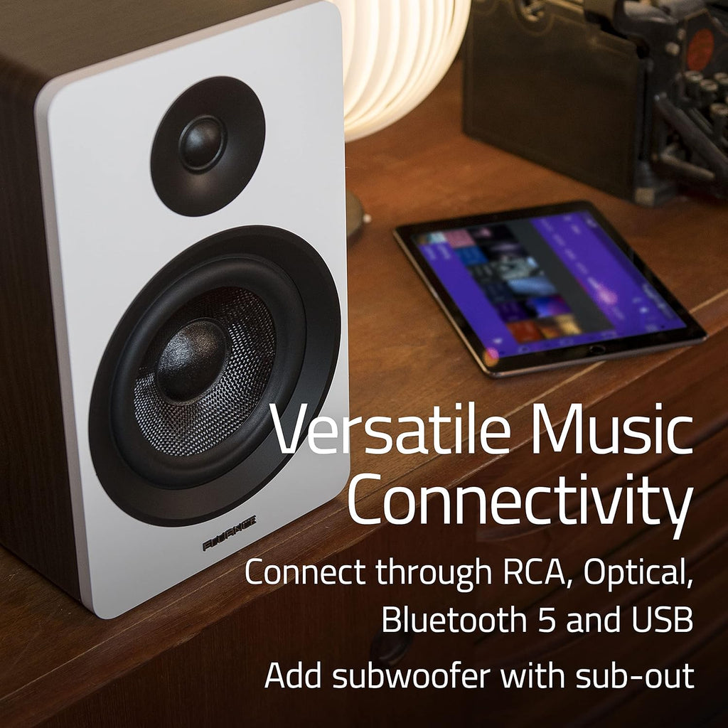 Fluance Ai61 Powered 2-Way 2.0 Stereo Bookshelf Speakers with Speaker Stands 6.5' Drivers 120W Amplifier for Turntable Bluetooth 5 Wireless Music Streaming - RCA Optical USB & Sub Out (Black Ash)