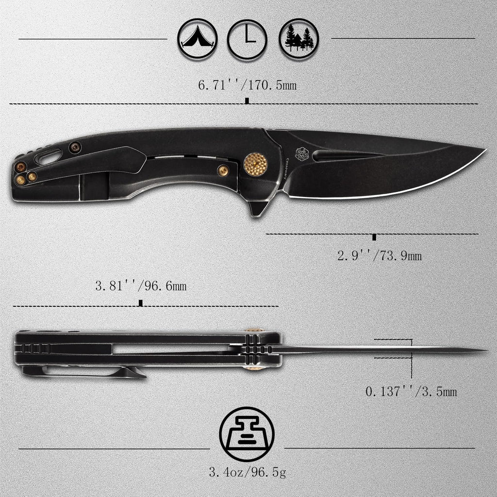 KANSEPT Cassowary Premium Pocket Folding Knives for Men EDC Pocket Knife 2.9'' Blackwash CPM S35VN Blade Excellent Folding Knife with Blackwash Titanium Handle EDC K2065A1