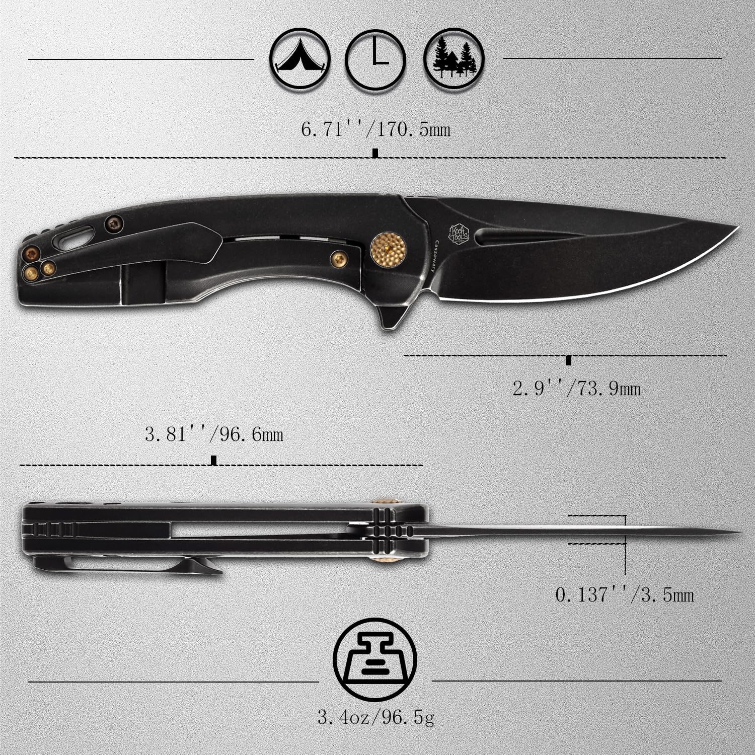 KANSEPT Cassowary Premium Pocket Folding Knives for Men EDC Pocket Knife 2.9'' Blackwash CPM S35VN Blade Excellent Folding Knife with Blackwash Titanium Handle EDC K2065A1
