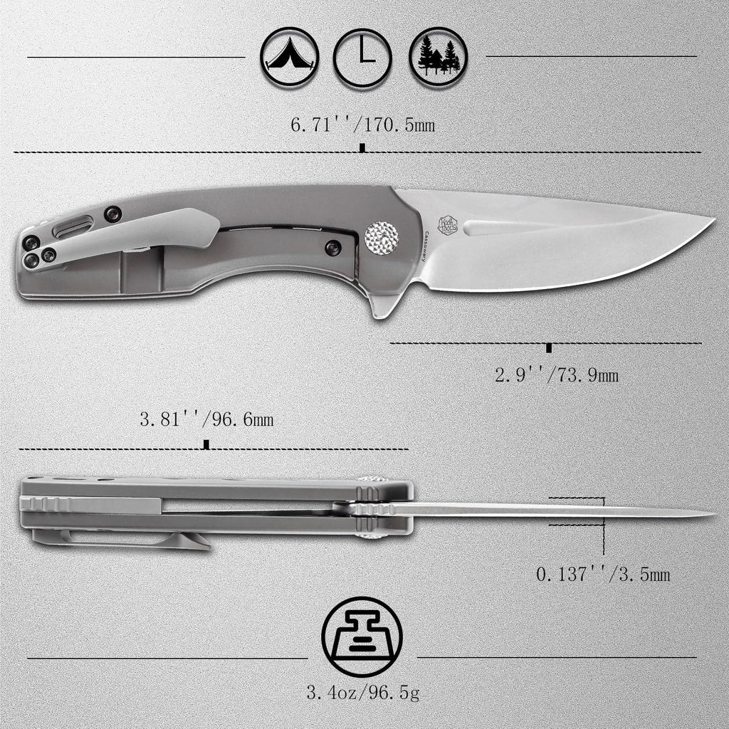 KANSEPT Cassowary Premium Pocket Folding Knives for Men EDC Pocket Knife 2.9'' Stonewashed CPM S35VN Blade Excellent Folding Knife with Grey Anodized Titanium Handle EDC K2065A2