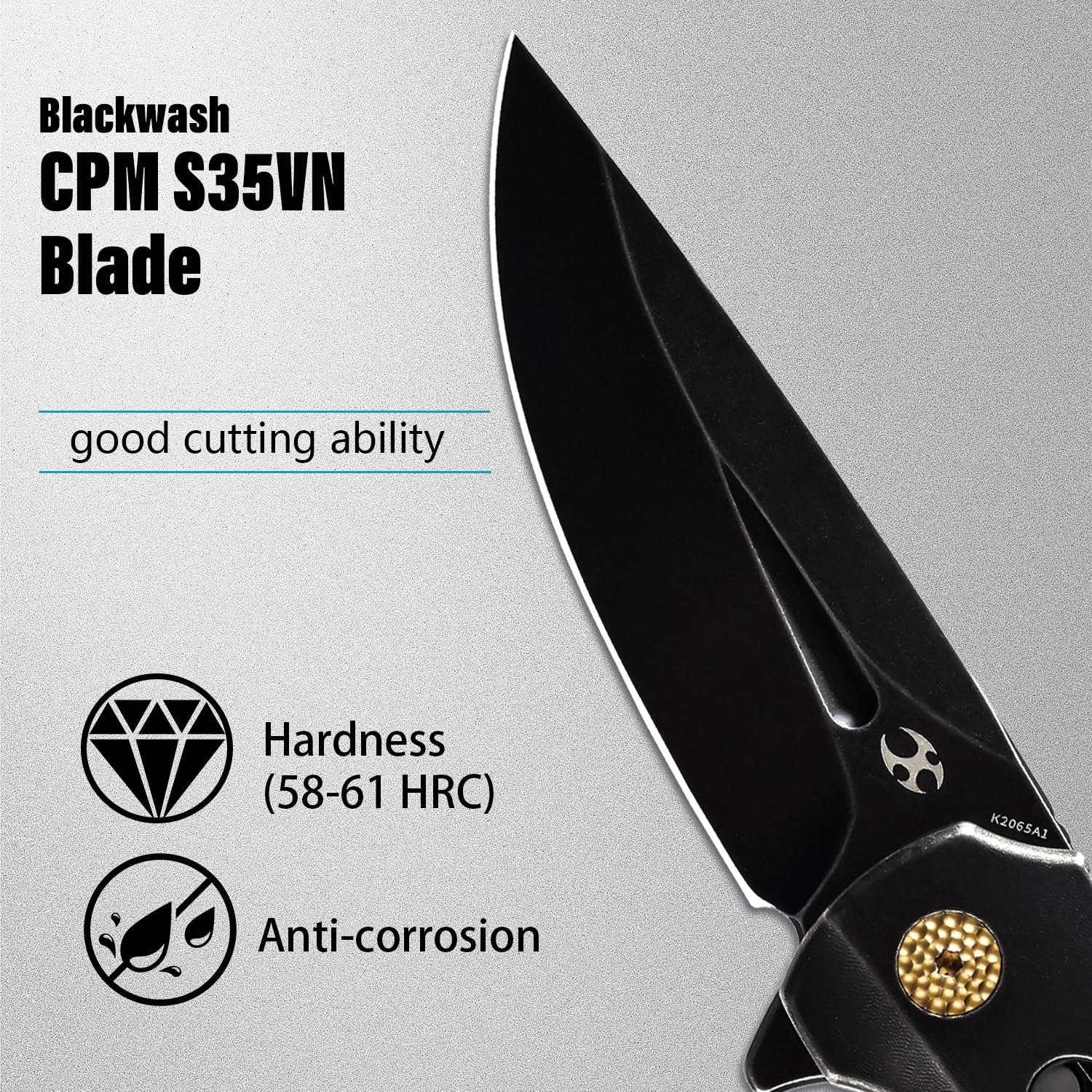 KANSEPT Cassowary Premium Pocket Folding Knives for Men EDC Pocket Knife 2.9'' Blackwash CPM S35VN Blade Excellent Folding Knife with Blackwash Titanium Handle EDC K2065A1