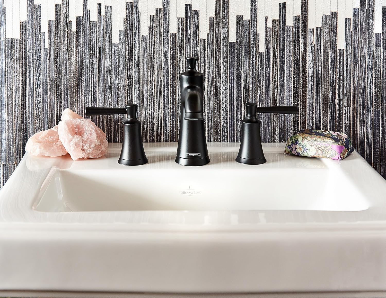 Hansgrohe 4774670 Joleena 1.2 GPM Widespread Faucet with Pop-Up Drain, Matte Black, 7.75-Inches Tall