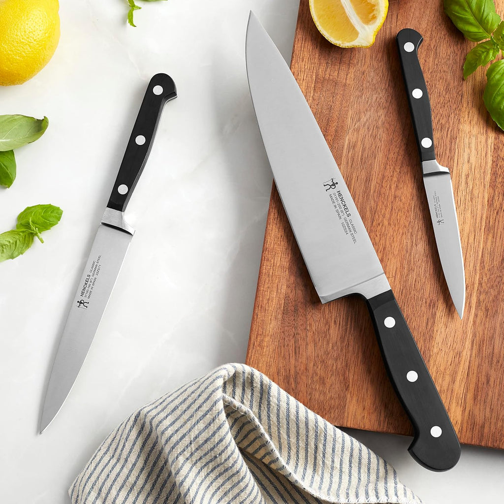 HENCKELS Classic Razor-Sharp 3-Piece Kitchen Knife Set, Chef Knife, Paring Knife, Utility Knife, German Engineered Informed by 100+ Years of Mastery, Stainless Steel