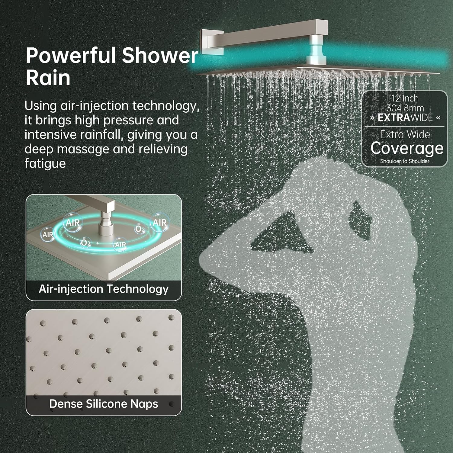 Hoimpro 12 Inch Shower System Set Bathroom Rain Shower Head Brass 2 In 1 Handheld Sprayer Wall Mounted, Rainfall Shower Faucet Spray Fixture Valve Kits Combo Showerhead, Brushed Nickel