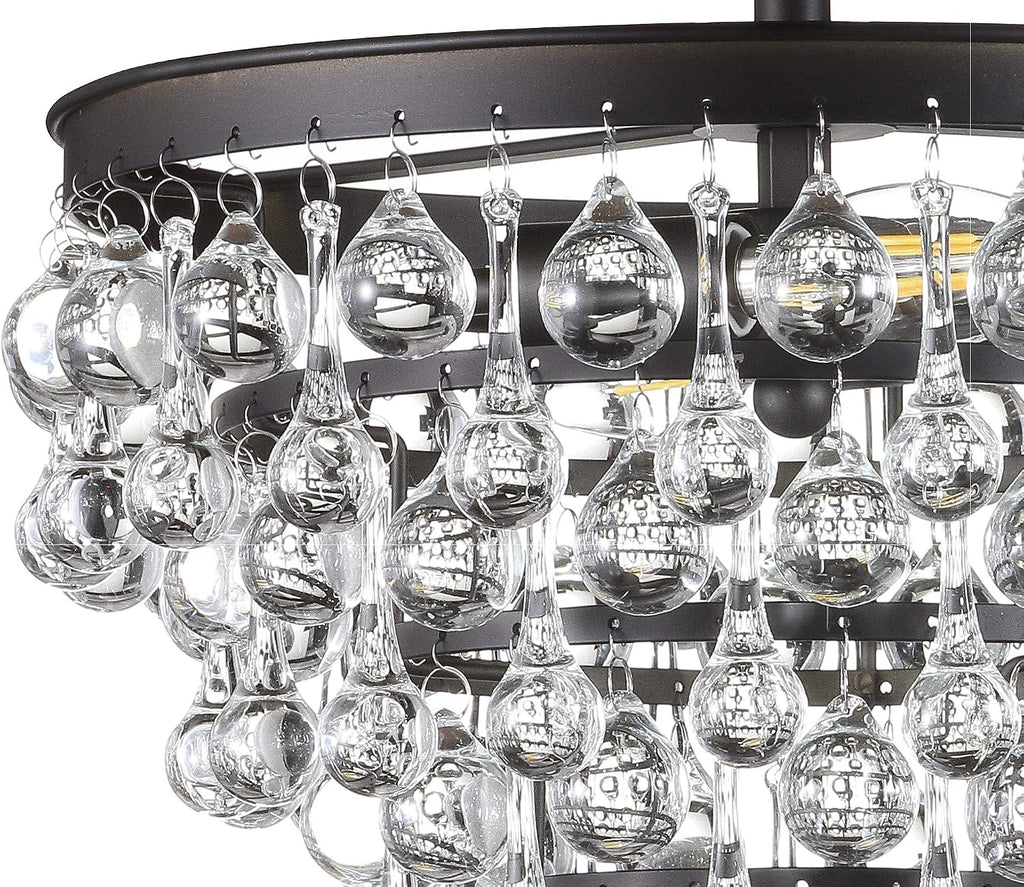 JONATHAN Y 13' Oil Rubbed Bronze Metal LED Flush Mount Ceiling Light Fixture, Clear Crystal Drum Shade for Bedroom Hallway, Modern Glam Chandelier, LED Bulb Included (JYL9029A)