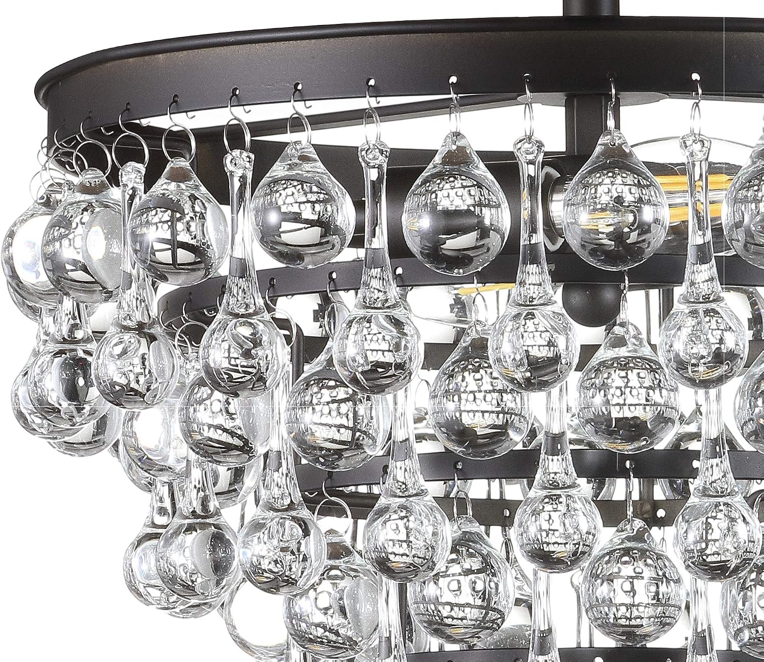 JONATHAN Y 13' Oil Rubbed Bronze Metal LED Flush Mount Ceiling Light Fixture, Clear Crystal Drum Shade for Bedroom Hallway, Modern Glam Chandelier, LED Bulb Included (JYL9029A)