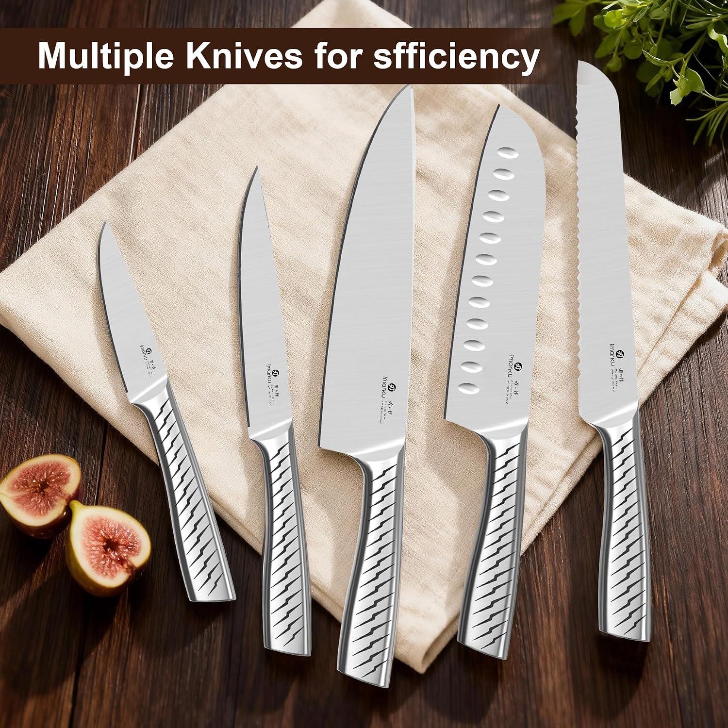 imarku 14-Piece Knife Set with Block, One Set for Meat, Fish, Veggies & Bread, Glides Through Every Cut, High Carbon Stainless Steel with Built-in Sharpener, Dishwasher Safe,Ergonomic Non-Slip Handle