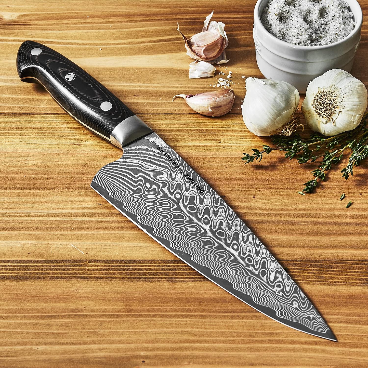 HENCKELS 8-inch Chef's Knife, Premium Quality, German Engineered, Informed by 100+ Years of Mastery, Stainless Steel, Dishwasher Safe, Black/Brown