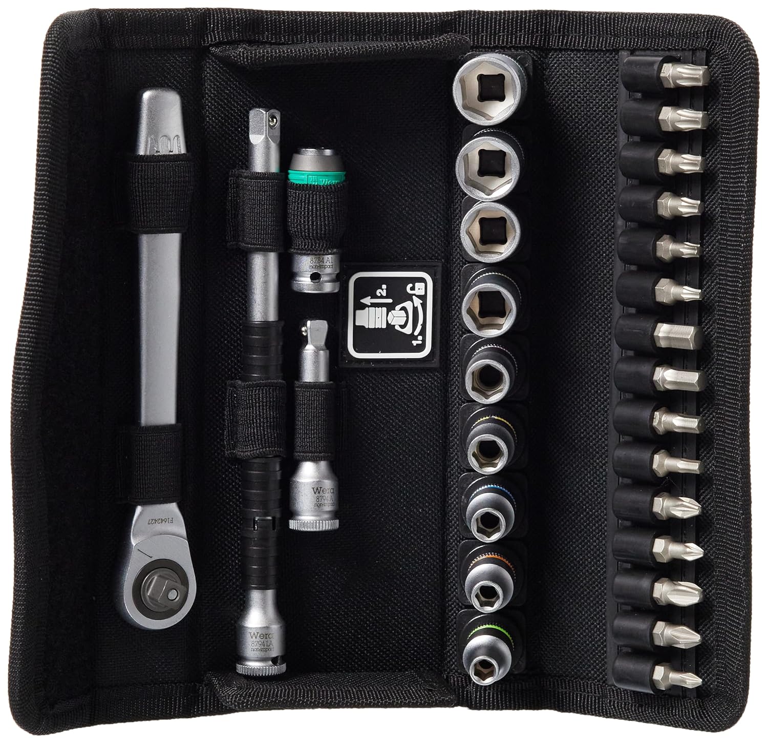 WERA 05004018001 8100 SA 8 Zyklop Metric Metal Ratchet Set with Switch Lever, 28 Piece, 1/4' Drive