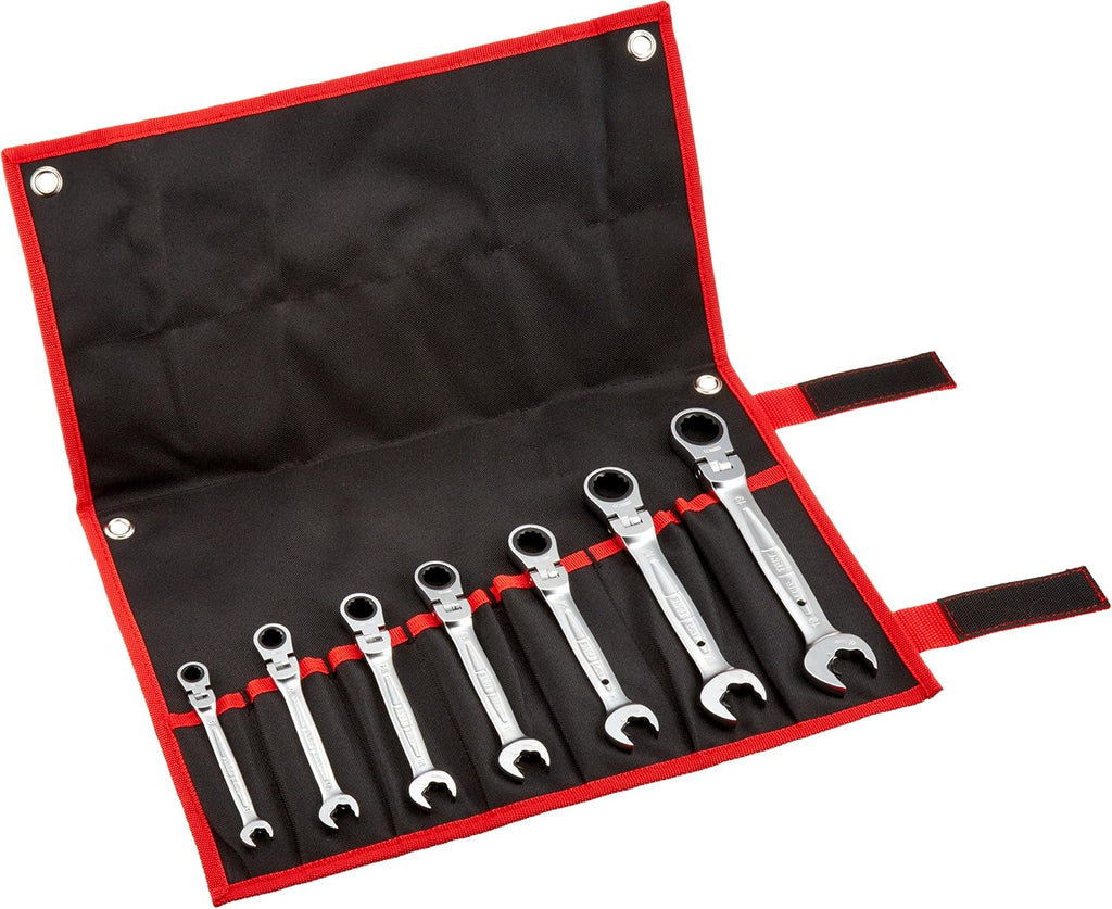 TONE Ratchet Ring Wrench Set Ratcheting Spanner Head Flex Head RMFQ700 Black 7-Piece