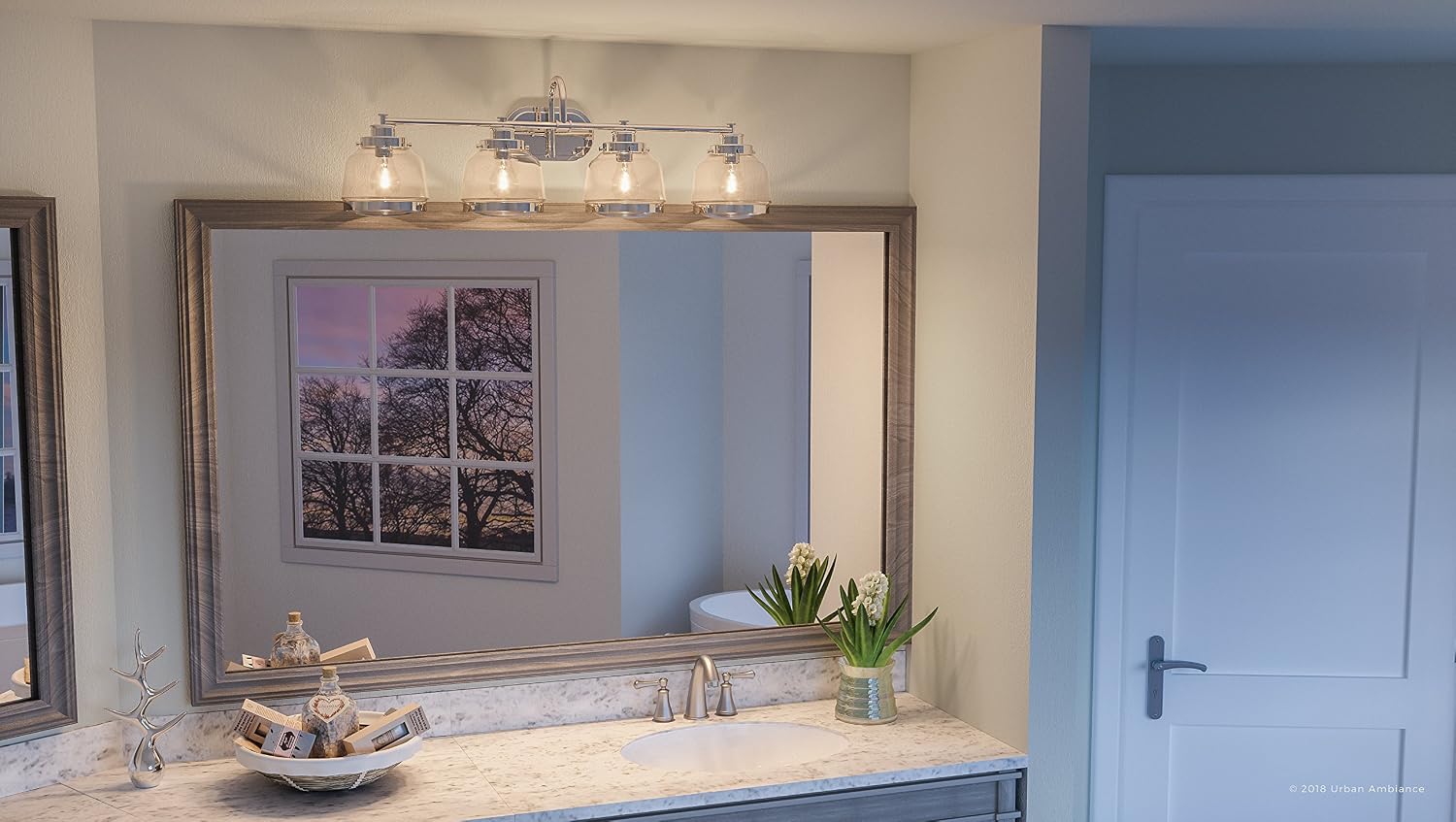 Urban Ambiance Luxury Industrial Chic Bathroom Vanity Light, Large Size: 11.25' H x 35.75' W, with Art Deco Style Elements, Polished Nickel Finish, UHP2540, Nottingham Collection