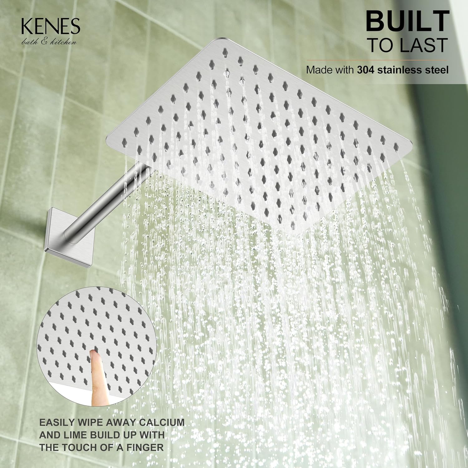 KENES Square Rainfall Shower System Faucet Set, Brushed Nickel Rain Shower Head and Handle Set, 10 Inch Stainless Shower Head with Handheld Spray (Shower Valve Included), LJ-6026A