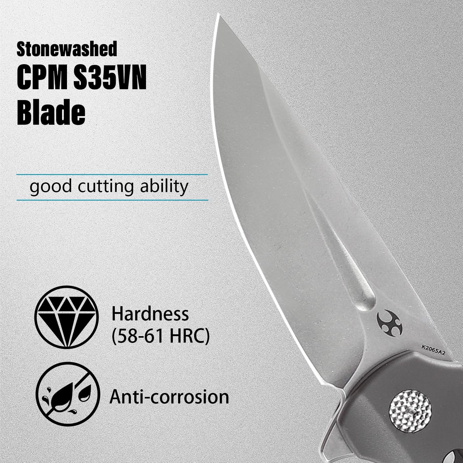 KANSEPT Cassowary Premium Pocket Folding Knives for Men EDC Pocket Knife 2.9'' Stonewashed CPM S35VN Blade Excellent Folding Knife with Grey Anodized Titanium Handle EDC K2065A2