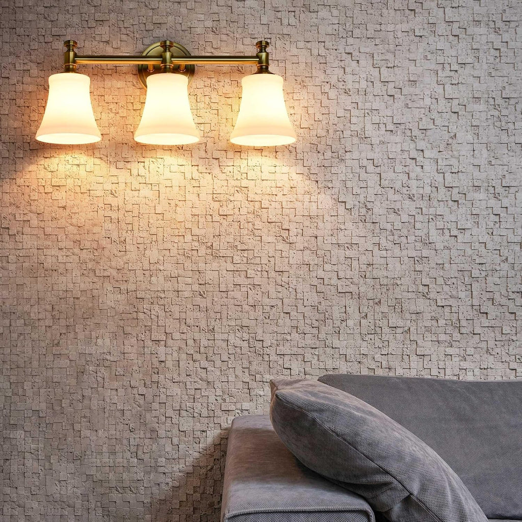 Champagne Bronze Bathroom Vanity Light Fixtures, Traditional Gold 3 Lights Wall Sconce Lighting with Large Opal Glass Shade, Porch Wall Mount Light Fixture for Bathroom, Mirror Cabinets Hallway Stairs