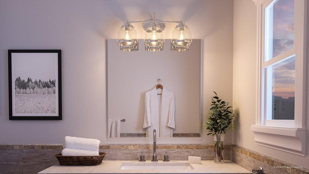 Urban Ambiance Luxury Industrial Chic Bathroom Vanity Light, Large Size: 11.25' H x 26' W, with Art Deco Style Elements, Polished Nickel Finish, UHP2538, Nottingham Collection